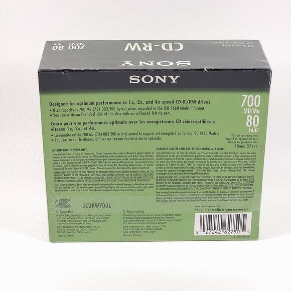 NEW SEALED Sony CD-RW Blank Media 10x 4x 700MB in Full Size Jewel Cases CDRW700L - Picture 4 of 5